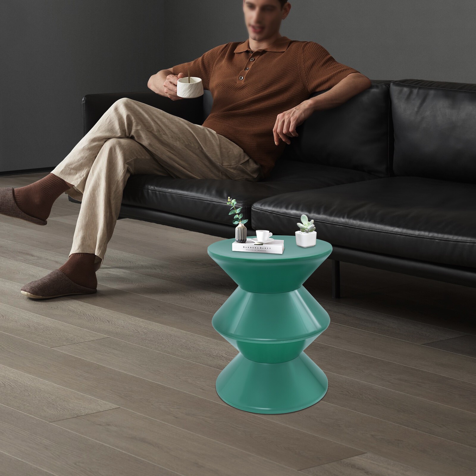 Hourglass Round Side Table 36 × 45 cm (14.2 × 17.7 in) Green PET