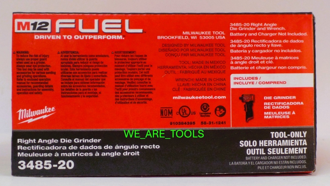 New Milwaukee M12 FUEL 3485-20 1/4″ Right Angle Die Grinder 12 Volt In Box