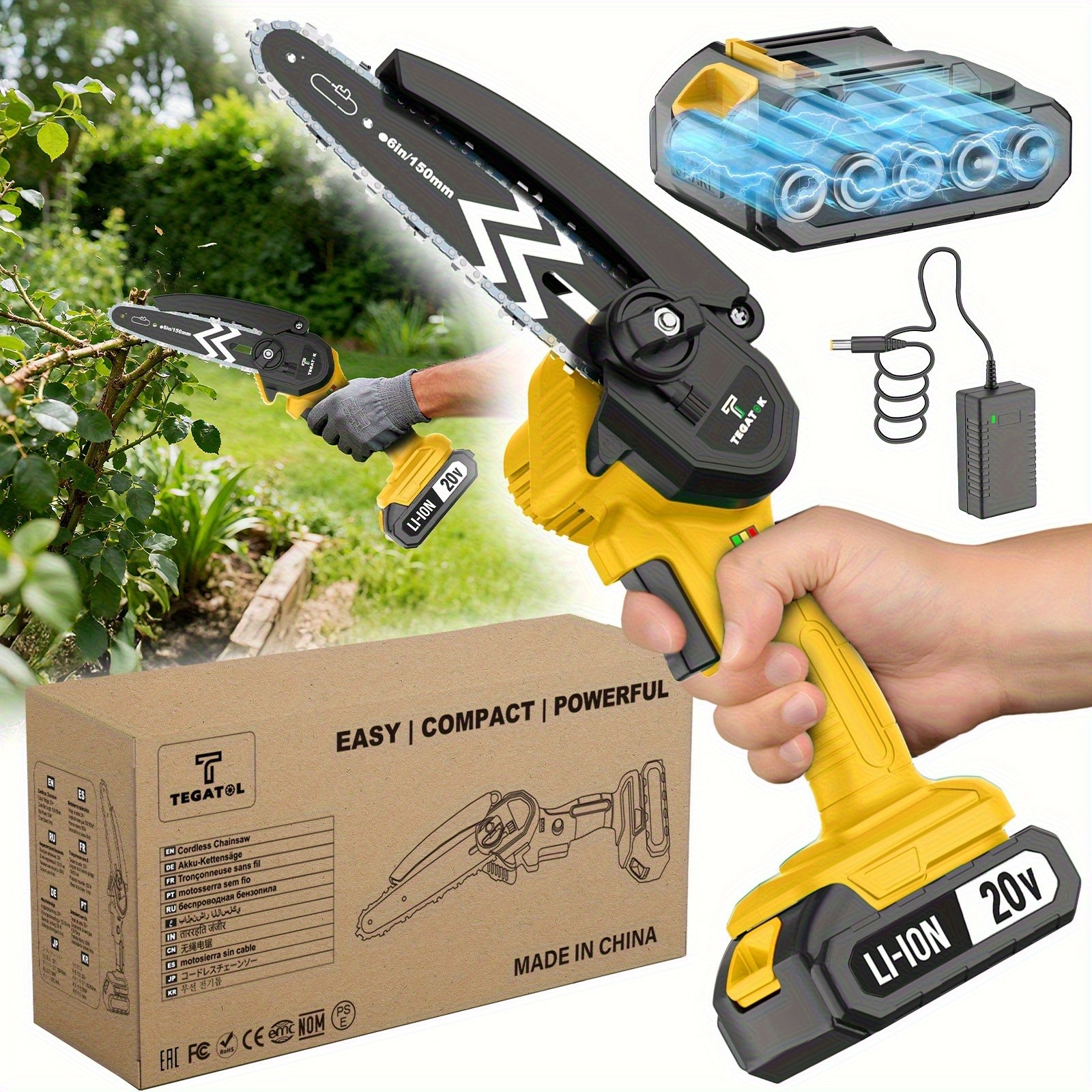 20V Mini Cordless ChainSaw, Lightweight Handheld 6-inch Pruning ChainSaw