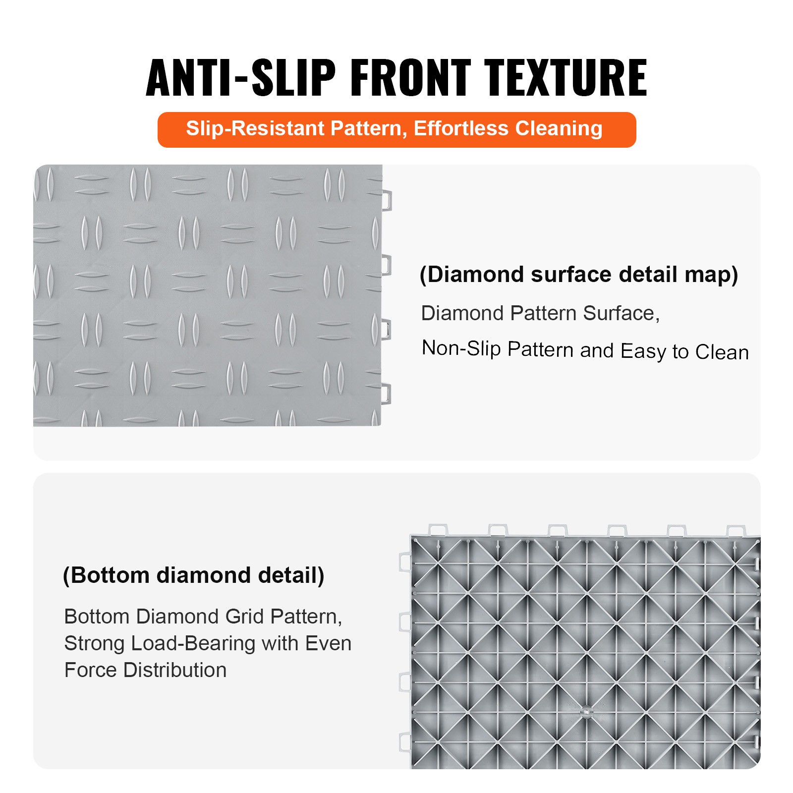VEVOR Garage Flooring Tiles Interlocking 12×12″ 50 Pack Bulk 50 sq.ft Silver