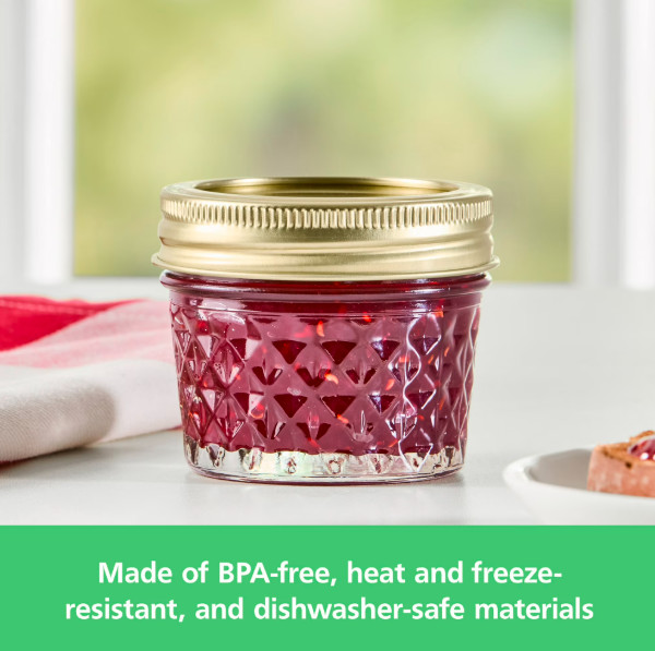 Mainstays 4 oz Quilted Mason Jars Regular Mouth 12 Pack with Lids & Rings.