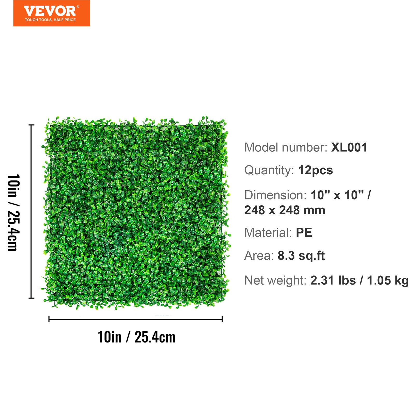 VEVOR Artificial Boxwood Panel 12pcs 10″ X 10″ Grass Hedge Wall Mat for Fence