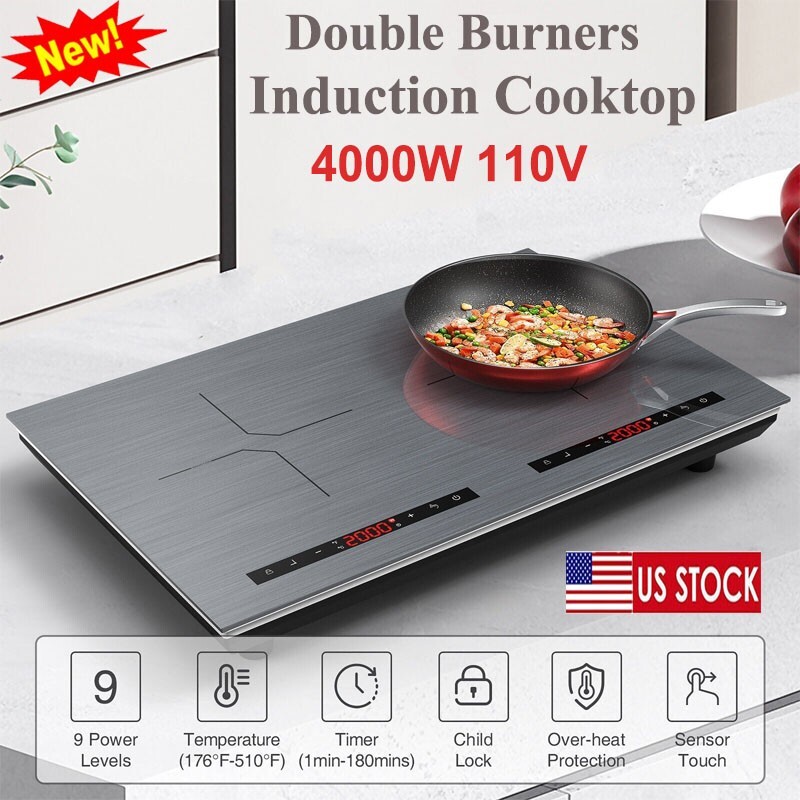 Induction Cooktop Electric Cooktop 2 Burner Electric Stovetop 110V Touch Control