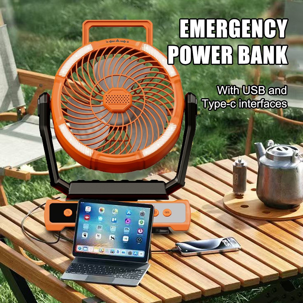 Camping Fan 20000mAh 58Hrs Rechargeable Portable Fan Remote LED Lights &4 Speeds