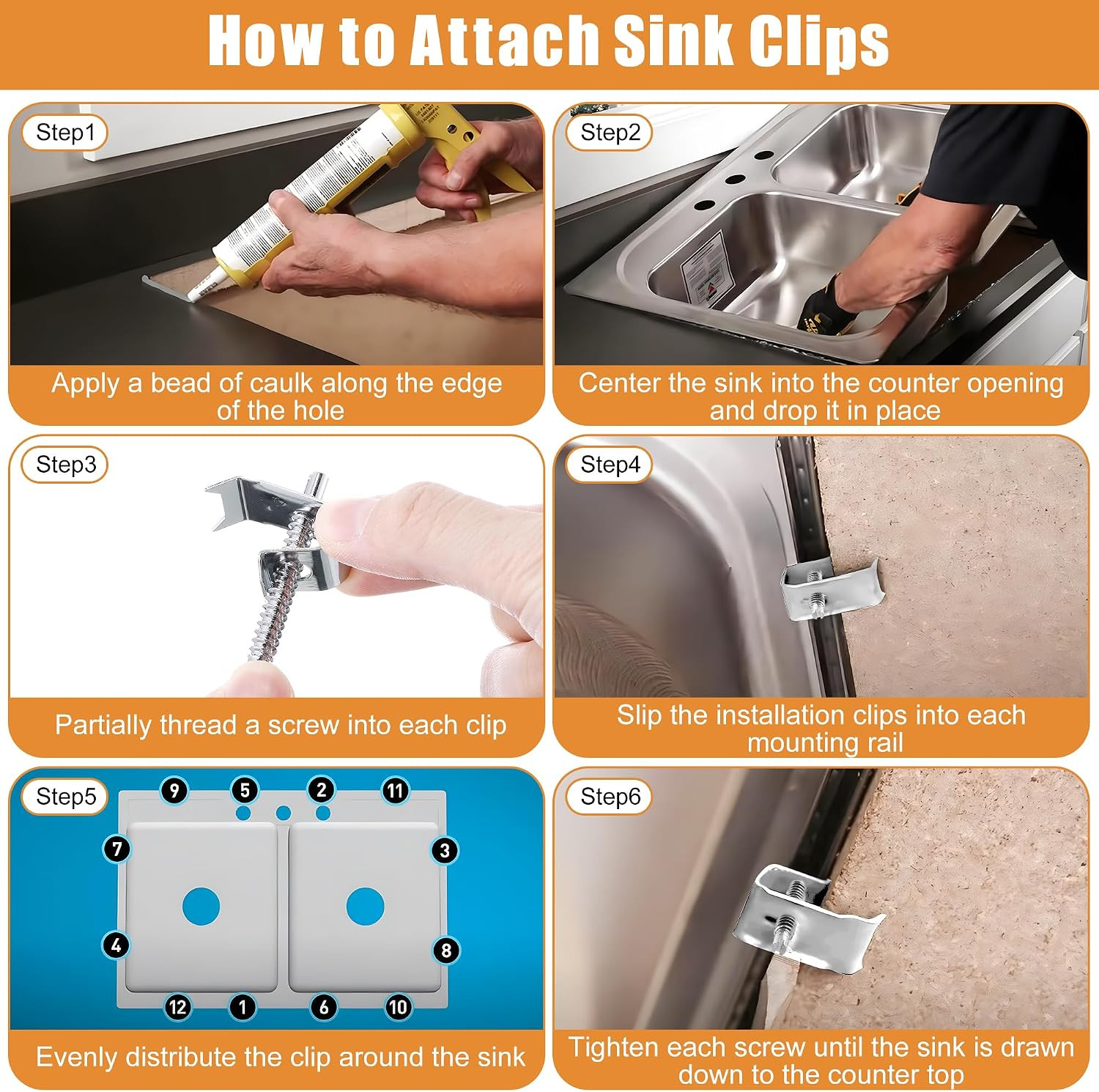 14 Pack Sink Clips Kit, Undermount Sink Clips Compatible with Moen/Elkay Bathroo