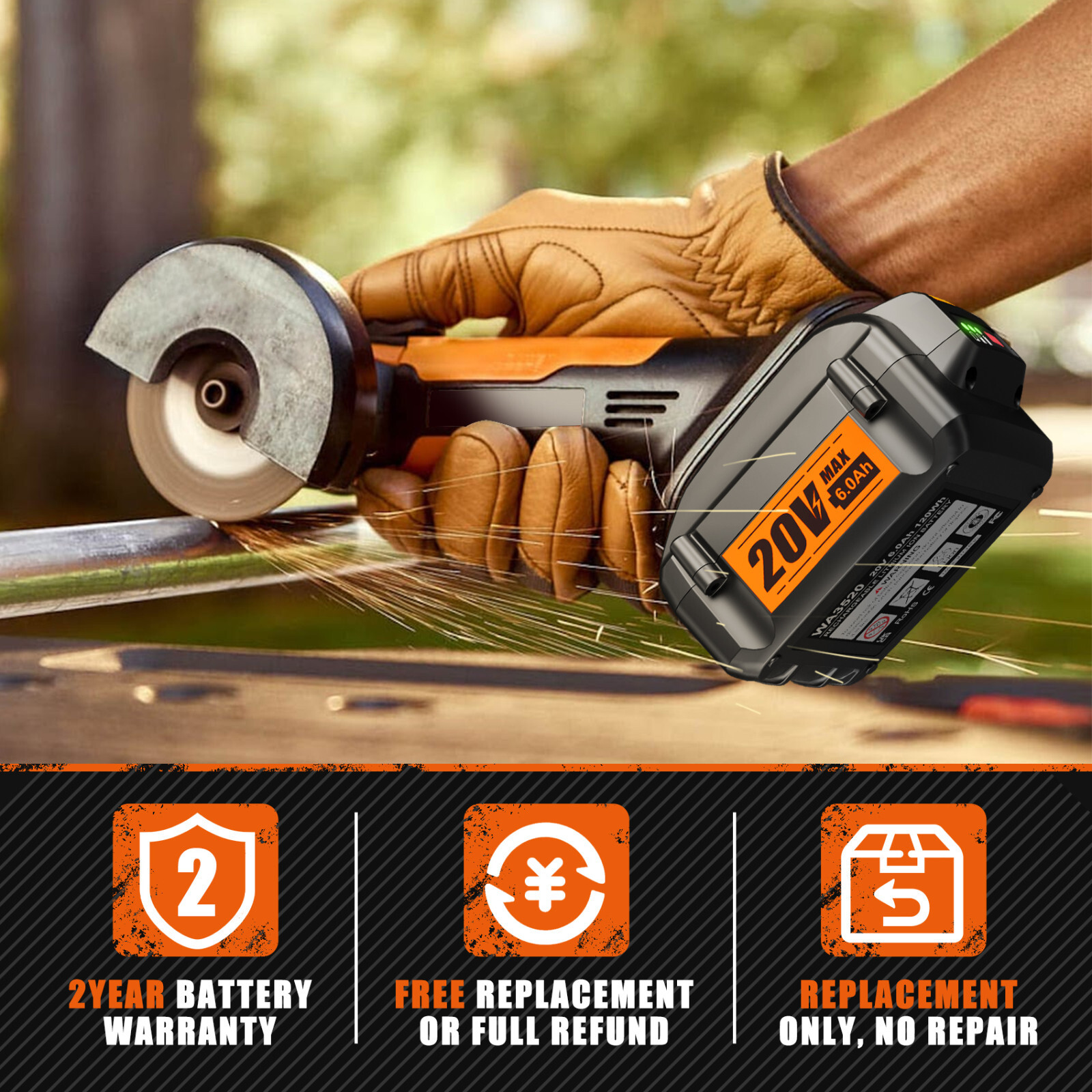 2pack For WORX 20Volt 6.0AH MAX Extend Lithium-Ion Battery WA3525 WA3575 WA3520