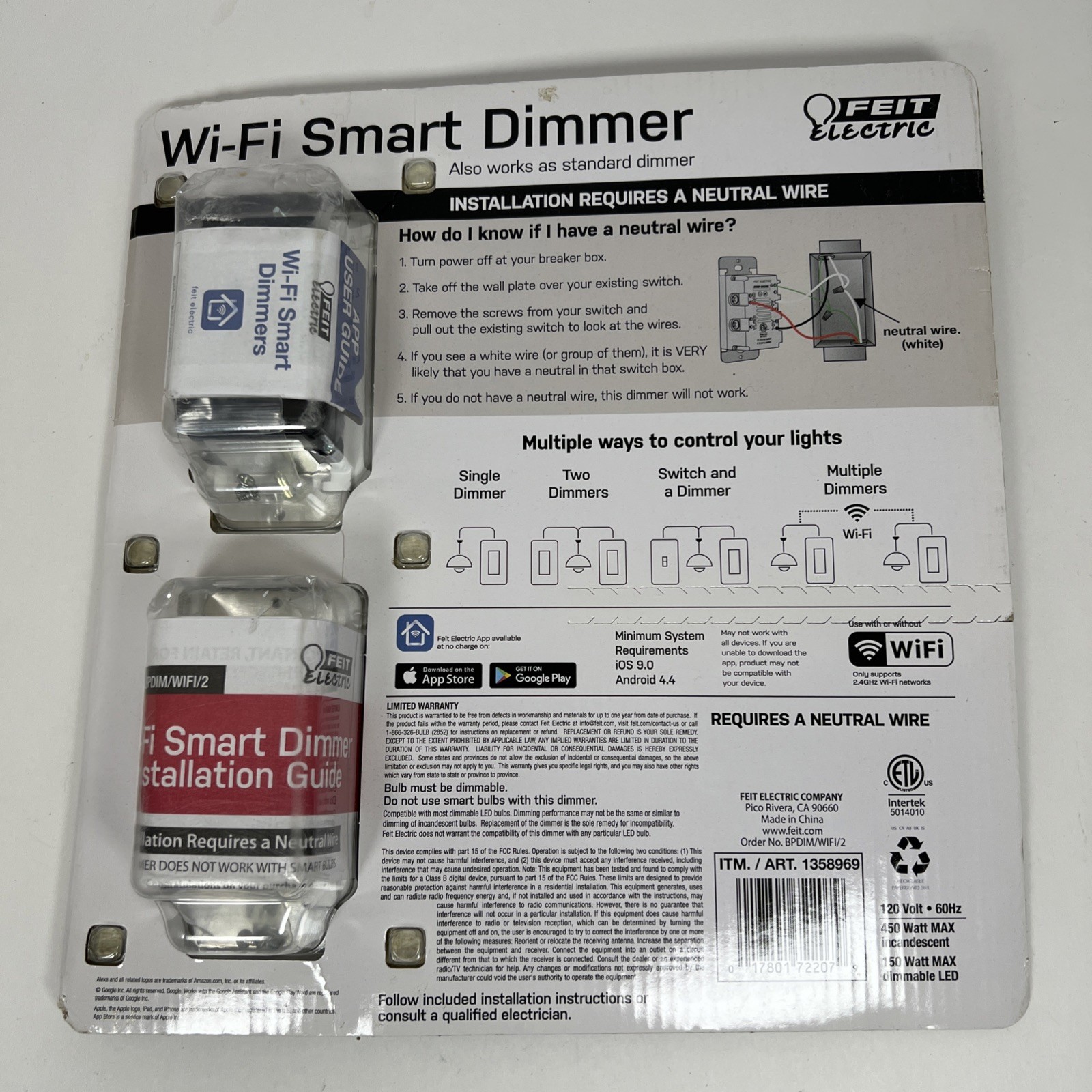 Feit Electric Wi-Fi Smart Dimmer 3-Way Switch 2 Pack Alexa Google NEW NIB