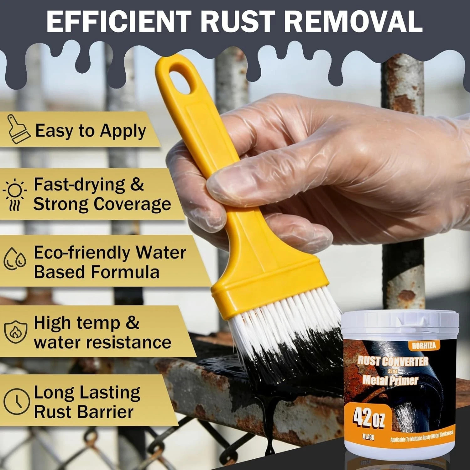 2 in 1 Rust Converter & Metal Primer, 42 Oz Black Rust Inhibitor Paint for Metal