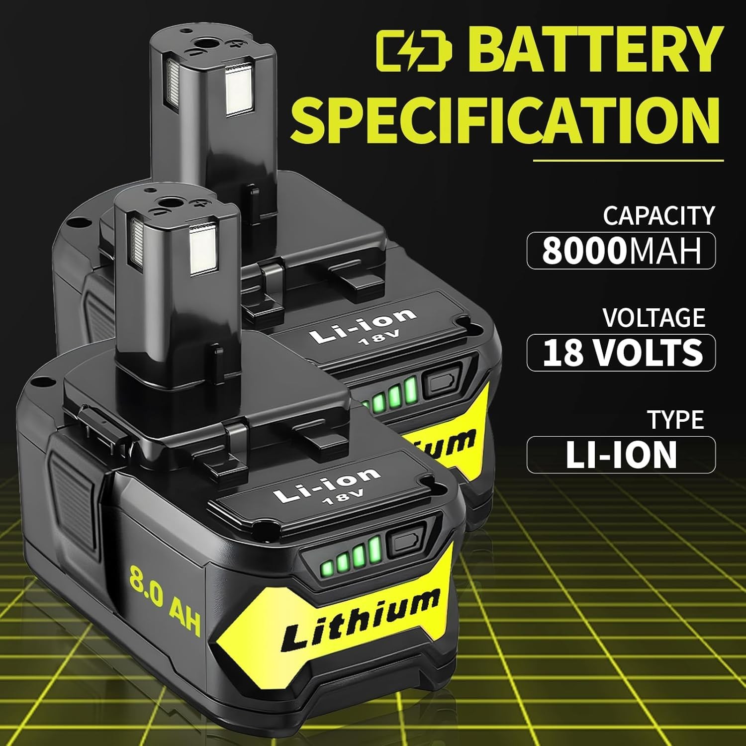 8.0Ah 18Volt For RYOBI P108 18V For One+ Plus High Capacity Lithium Ion Battery