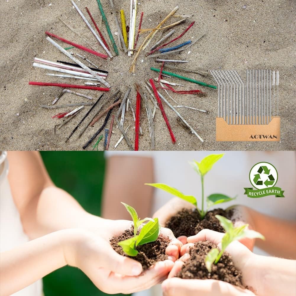 20-Pack Reusable Stainless Steel Metal Straws, 9 Straight + 9 Bent 8.5 Inch Meta