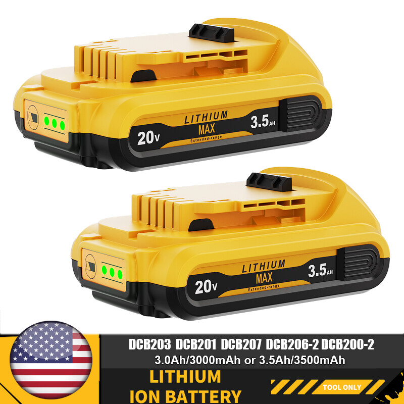 2~1Pack 20V DCB201 For Dewalt 20 Volt Max Lithium Battery DCB203 DCB206 DCB205-2