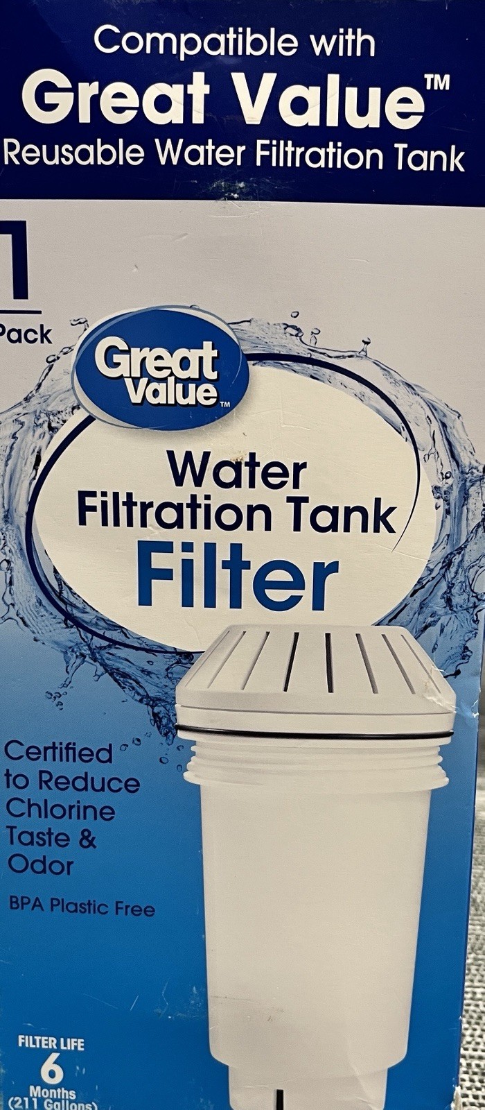 Great Value Water Tank Filter 6 Month Life Reduce Chlorine Taste & Odor BPA Free