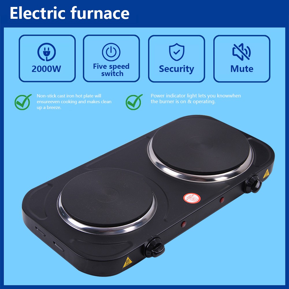 Electric Countertop Single/Double Burner 2000W Cooktop Cast Iron Hot Plates