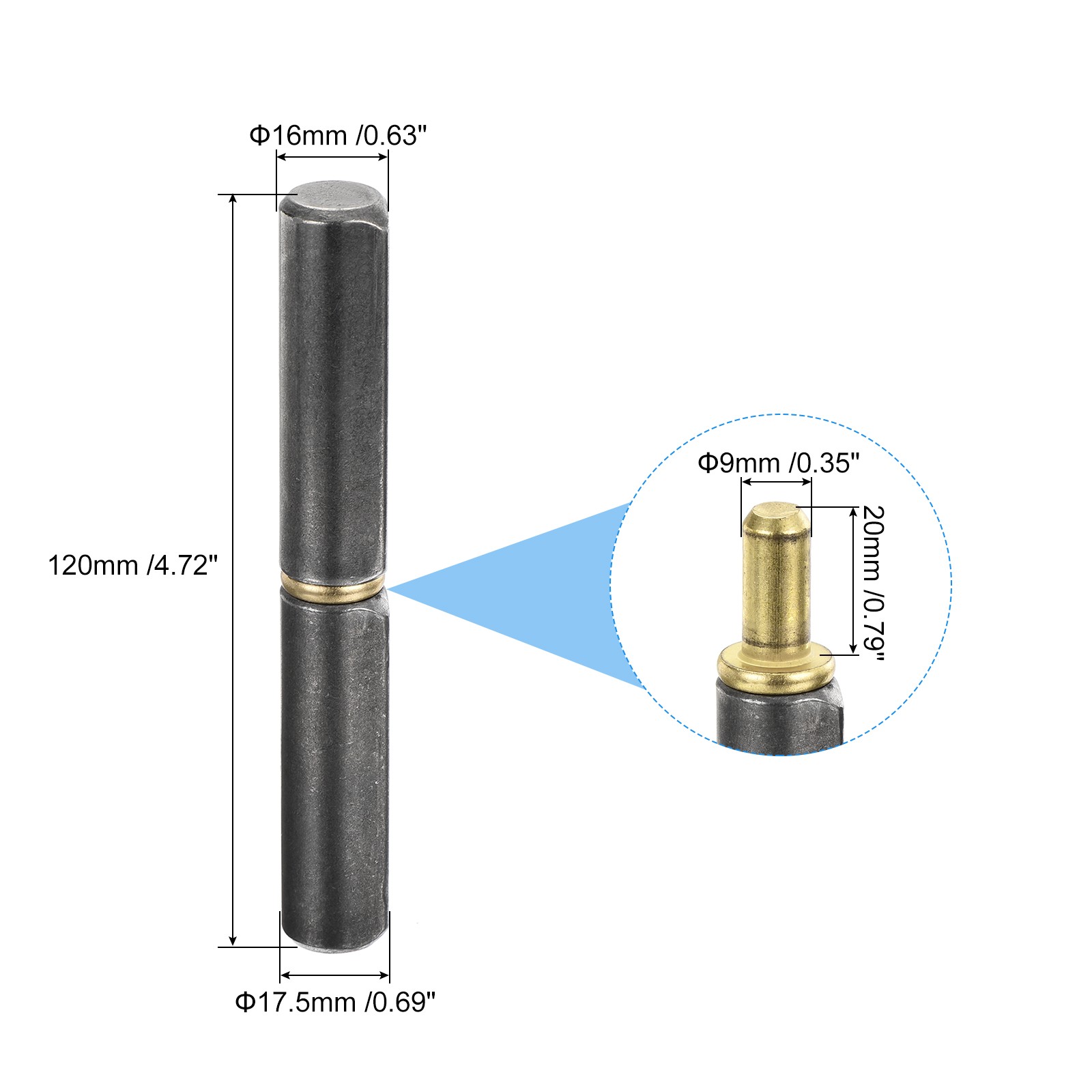 4Pcs 4-6/8″ x 10/16″ (LxD) Weld on Barrel Hinge for Metal Gate, 0.35″ Pin OD
