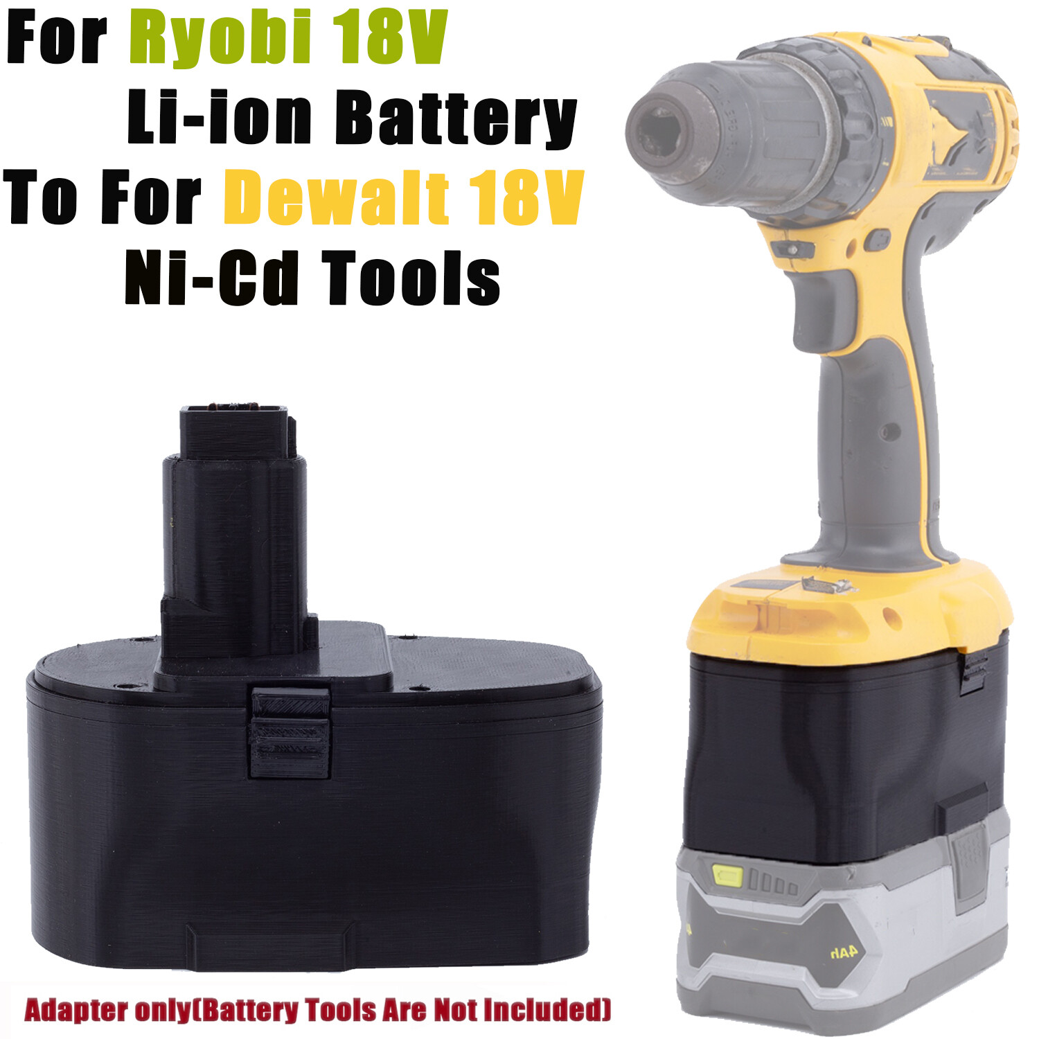 Adapter Fits For Ryobi 18V Li-Ion Battery To For Dewalt 18V Ni-Cd Power Tools