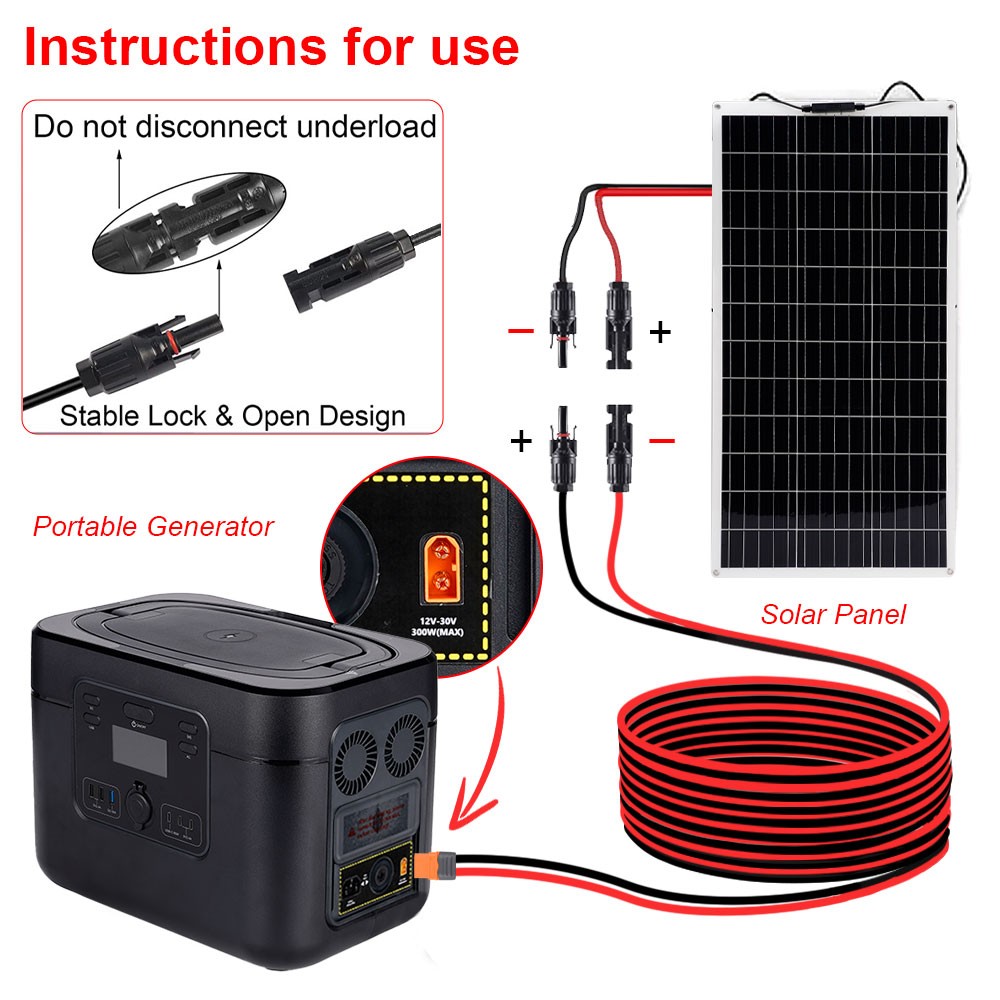 6ft XT60i Female to Solar Connector Solar Panel Extension Charging Cable 12 AWG