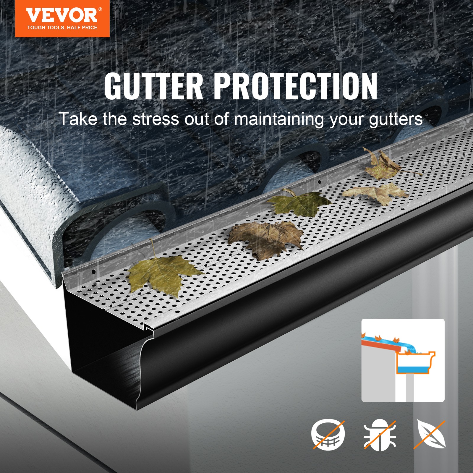 VEVOR Gutter Guard 5 in Wide 208 ft Length Cover Mesh Leaf Debris Protection