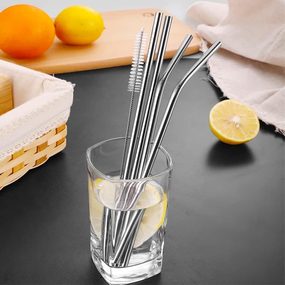 20-Pack Reusable Stainless Steel Metal Straws, 9 Straight + 9 Bent 8.5 Inch Meta