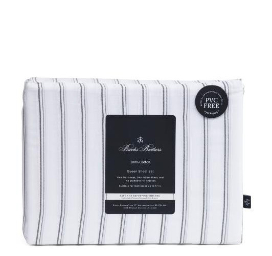 Brooks Brothers QUEEN Sheet Set 100% Cotton Grey Shadow striped sheets NEW