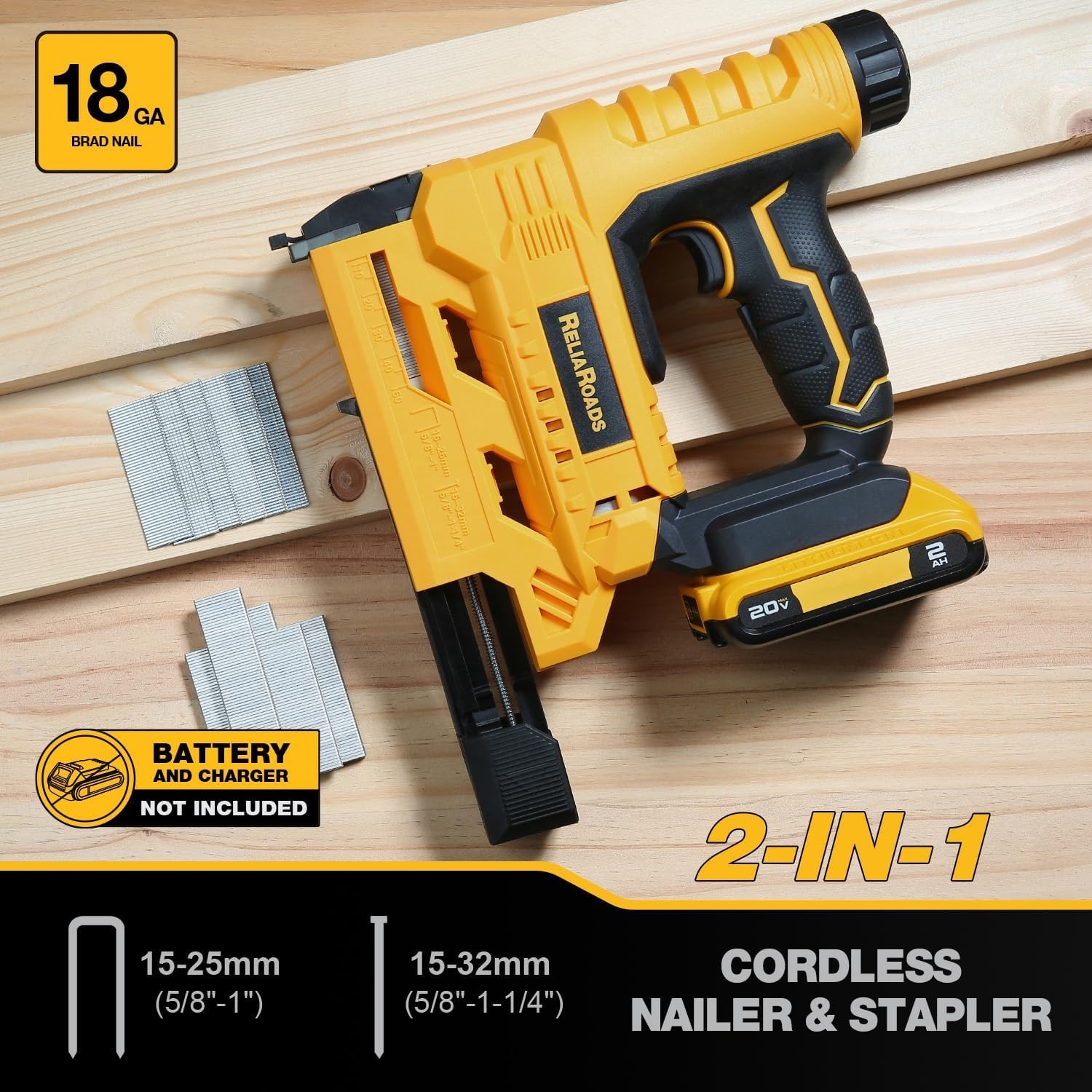 20V Dewalt Battery Compatible 2-in-1 Cordless 18 Gauge Brad Nailer/Stapler