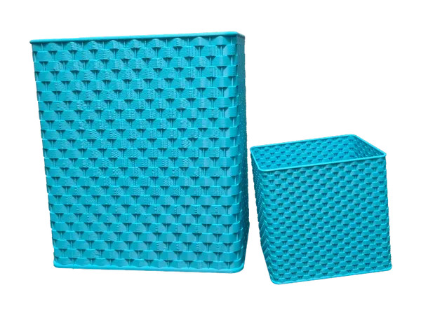 Blue Wicker Wastebasket W/Accessory Holder/Bathroom/Kids/Teens/Adults/Stylish