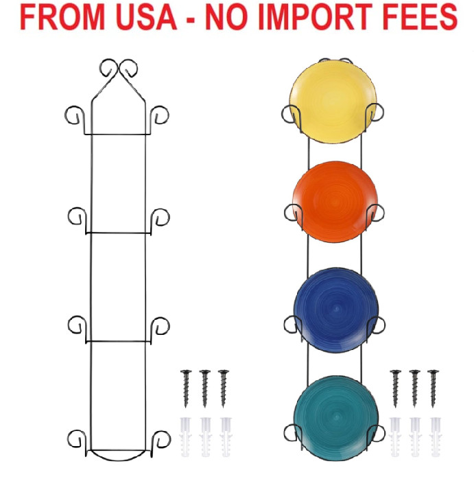 Menkxi Set of 2 Plate Rack for Wall Vertical 4 Tier Metal Wall Plate Holder Disp