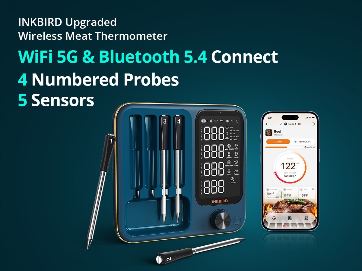 INKBIRD Wireless Meat Thermometer 5G WiFi Remote Food/Ambient Sensor Calibration