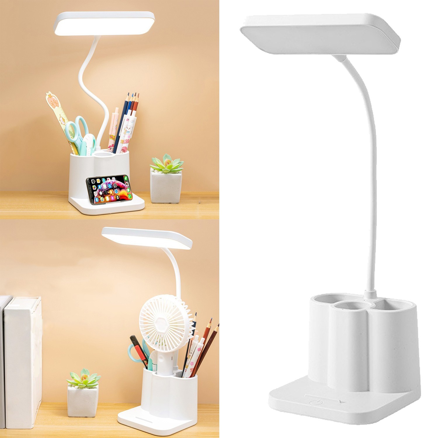 USB Rechargeable LED Desk Lamp Table Light with Pen Holder for Home Office Study
