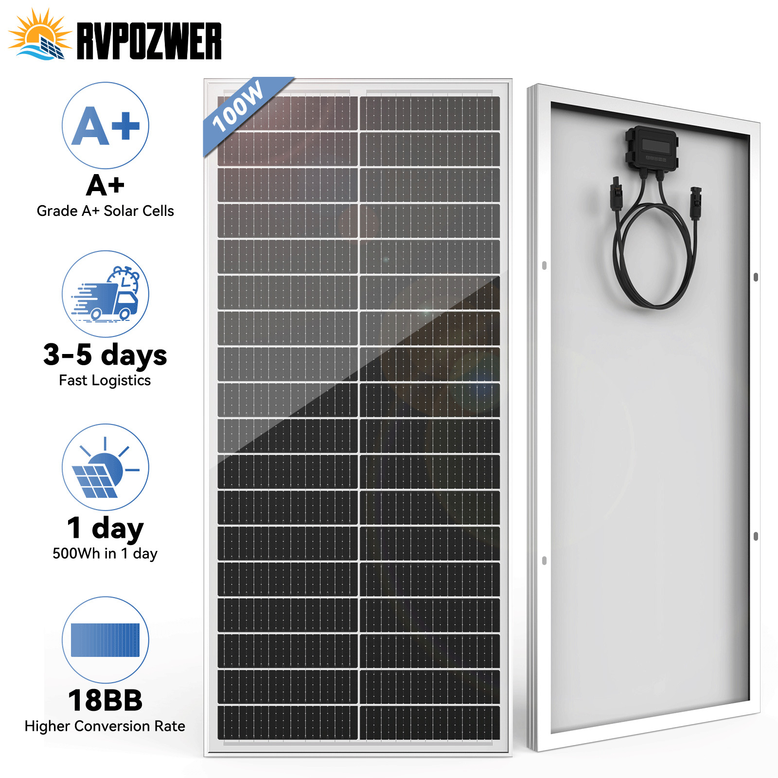 100W Watt Mono N-Type Solar Panel 18BB 25% Boat High Conversion RV Home Car