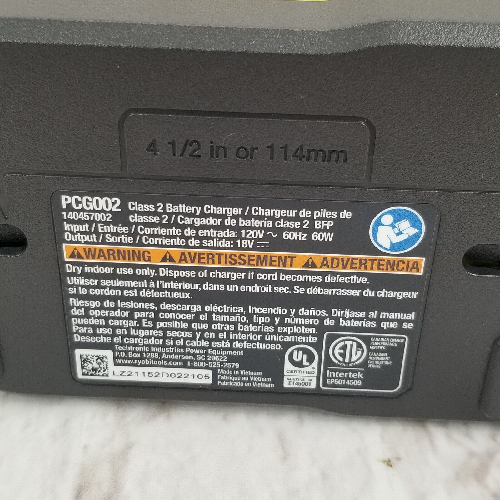 Ryobi PCG002 18V ONE+ Li-Ion Battery Charger never used