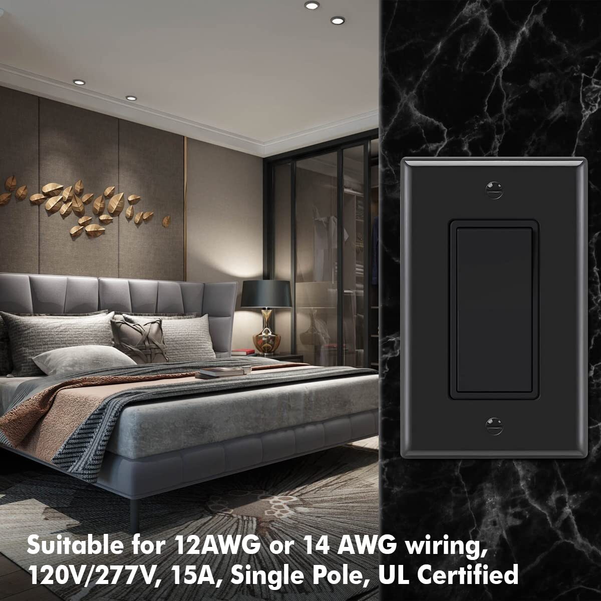 Decorator Paddle Rocker Light Switch ,15A,3 way/Single Pole ,10 Pack,UL Listed
