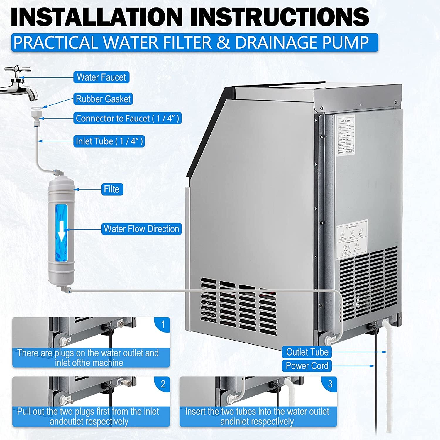 110lb Built-in Commercial Ice Maker Stainless Steel Bar Restaurant Cube Machine