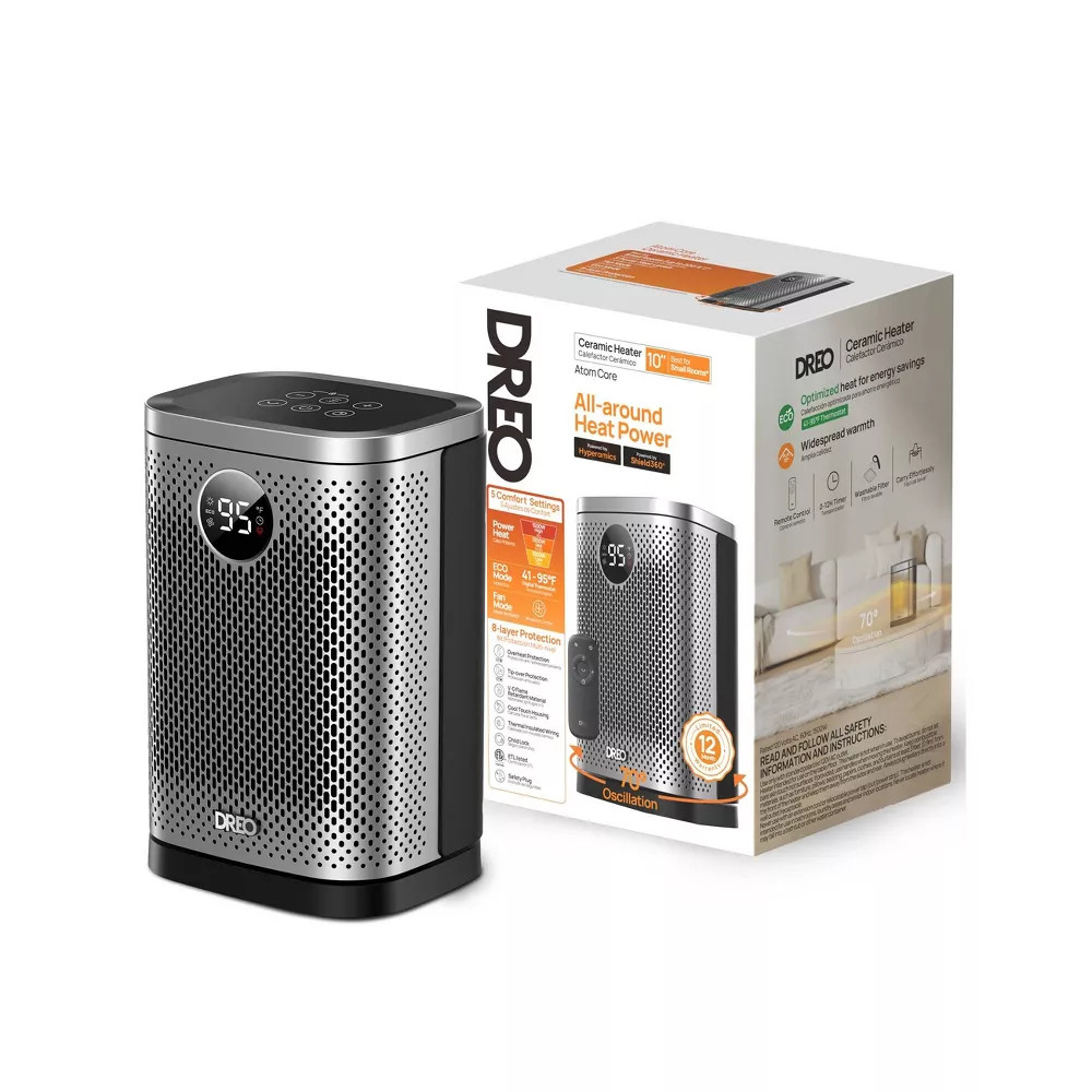 DREO Atom One 1500W Ceramic Space Heater Oscillating Remote Thermostat