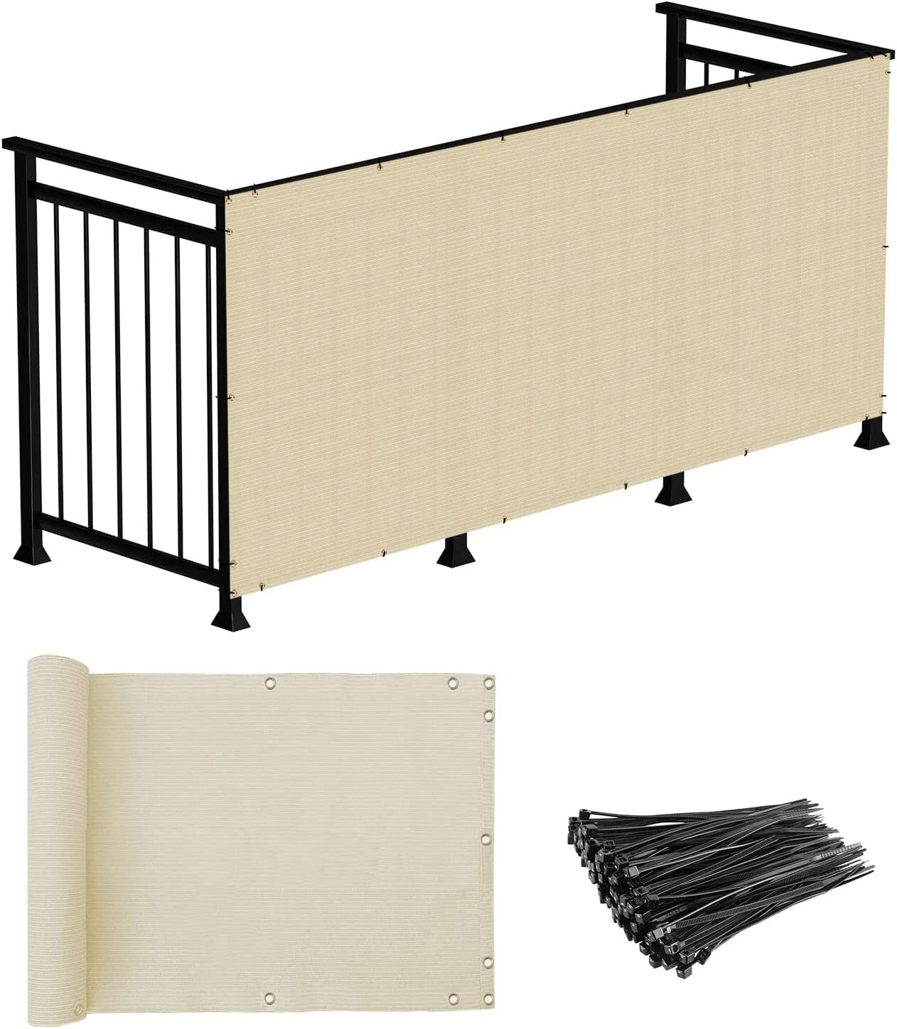 35in Balcony Fence Screen Privacy Deck Railing Fabric Shelter Shade Cover Beige