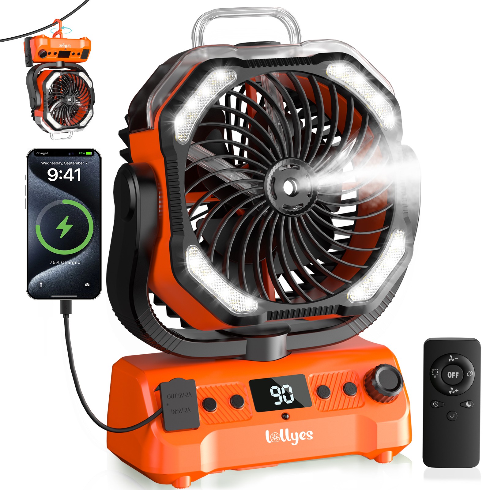 Camping Misting Fan with Dual Motor,20000mAh Battery Powered, Rechargeable,NEW,o