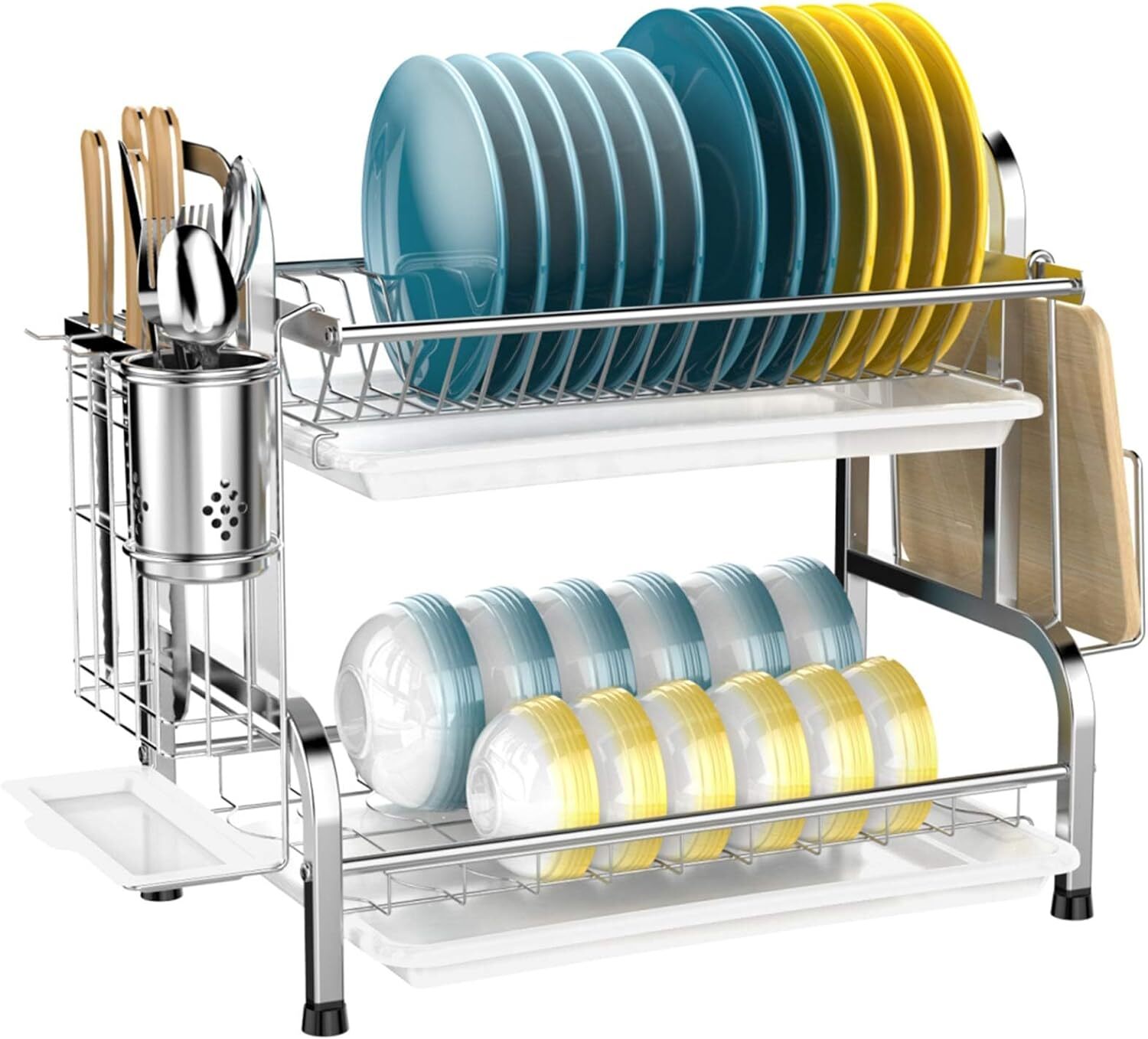 iSPECLE HP08 Dish Drying Rack – 304 Stainless Steel 2 Tier Dish Racks – SILVER
