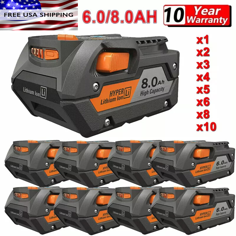 6AH/8AH Hyper Lithium-ion Battery For Ridgid 18V R840087 R840085 Rigid 18V Tools