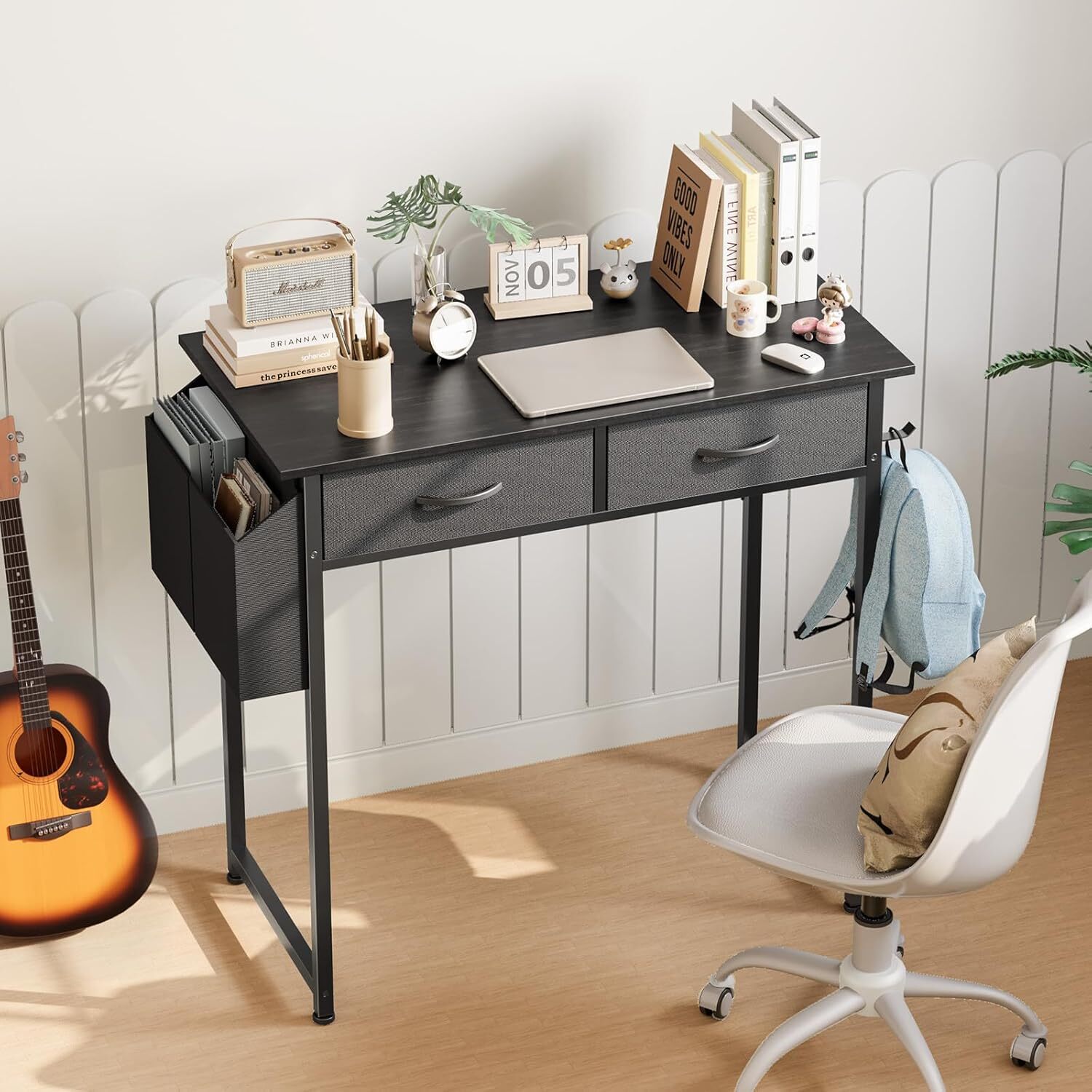 Small Computer Desk for Home Office, 32″ Working PC Table with 2 Fabric Drawers