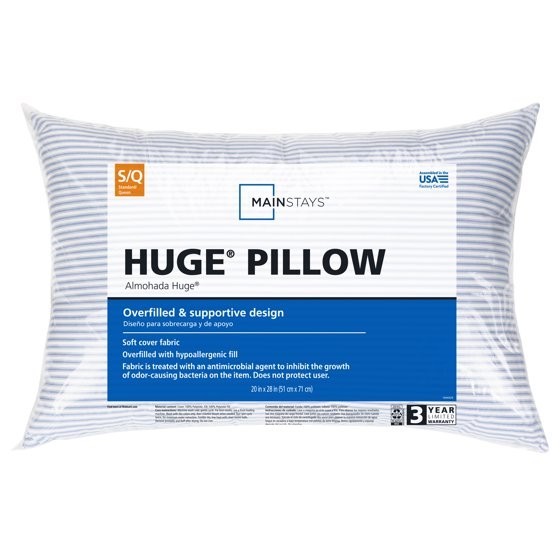 (2 pack) Mainstays Huge Overfilled Bed Pillow, Standard/Queen