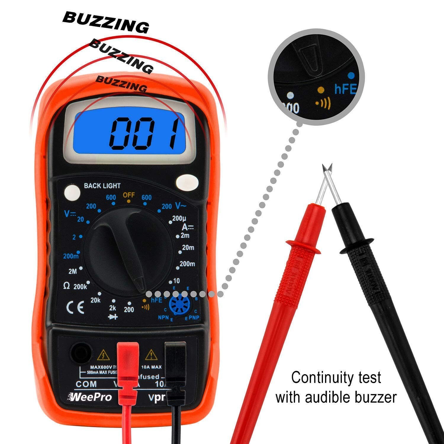 WeePro Vpro850L Digital Multimeter DC AC Voltmeter, Ohm Volt Amp Test Meter, US