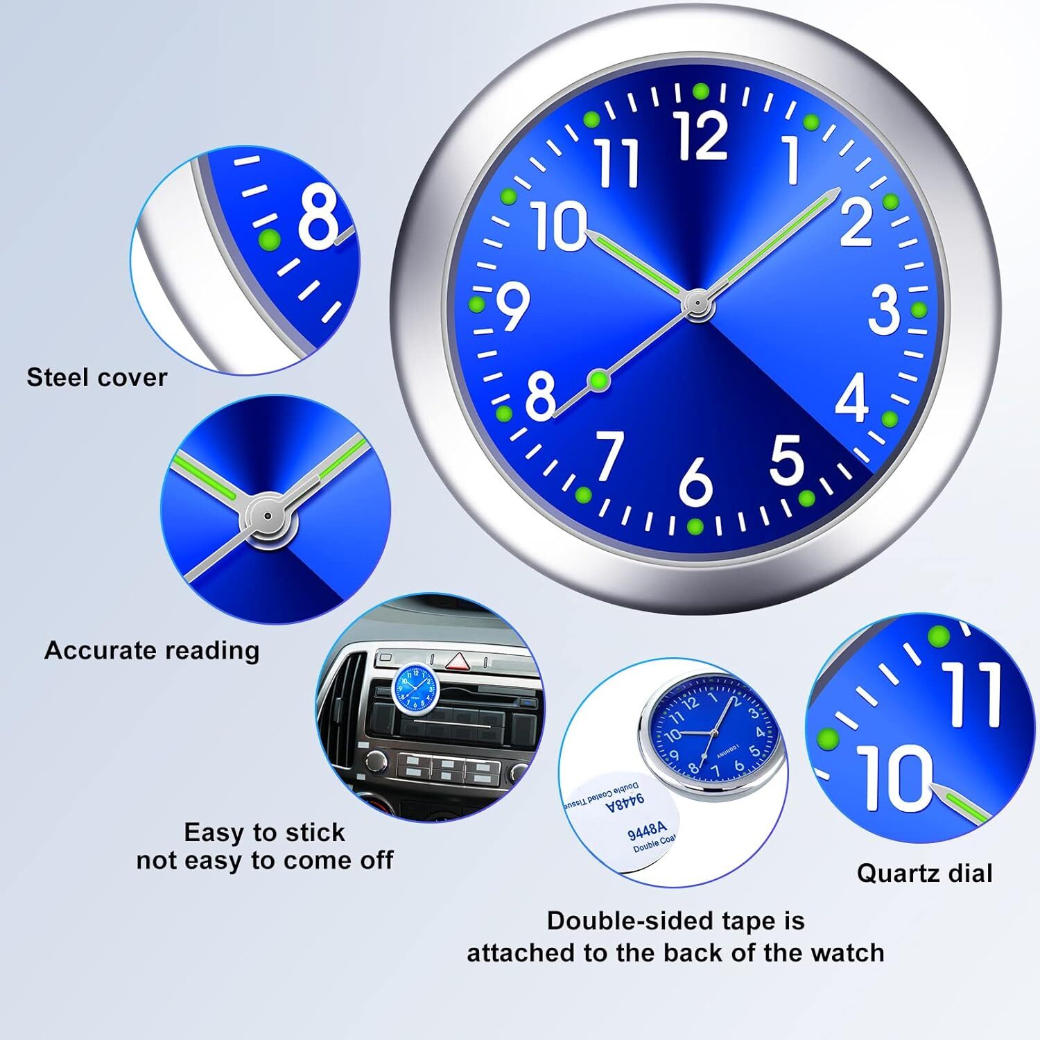 Car Dashboard Clock Mini Tiny Analog Clock Watch for Vehicle Stick On Clock USA
