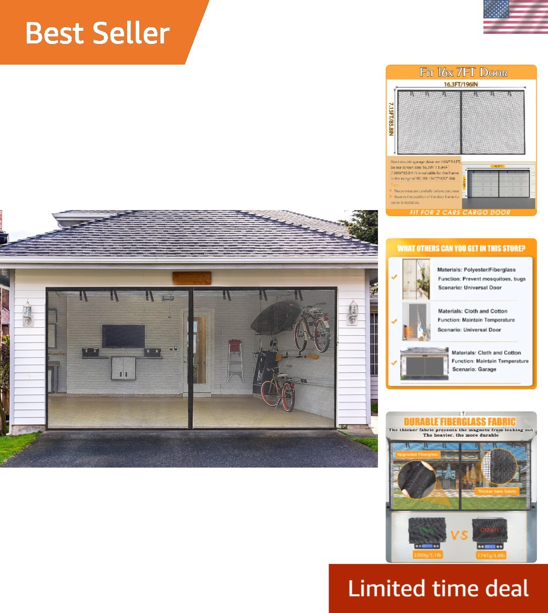 Hands-Free Magnetic Garage Screen Door – 16x7FT Fiberglass for Easy Access