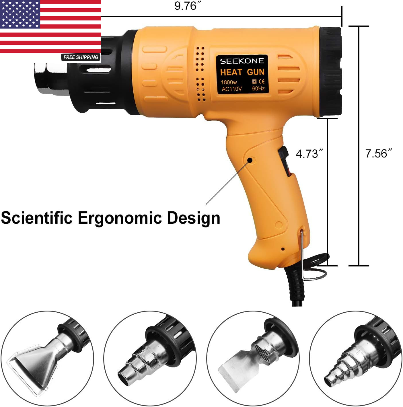 Heat Gun 1800W 122℉-1202℉（50℃- 650℃）Fast Heating Heavy Duty Hot Air Gun Kit Vari