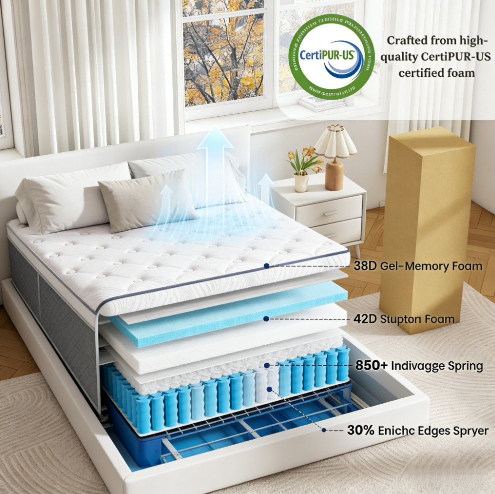 CertiPUR-US Hybrid Mattress Pocket Spring&Memory Foam Rolled Mattress in Box