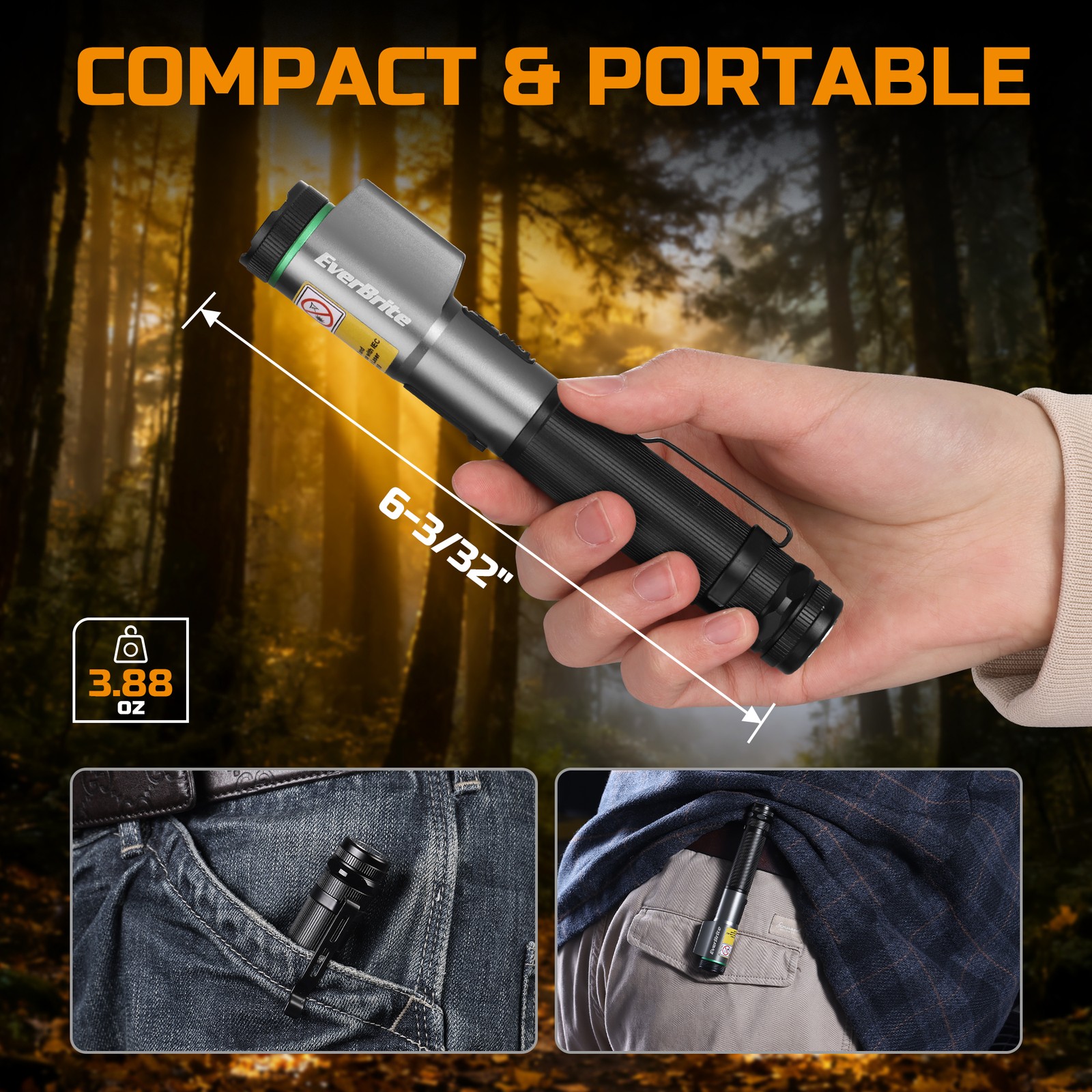 EverBrite Rechargeable EDC Flashlight Magnetic Work Light with Pocket Clip New