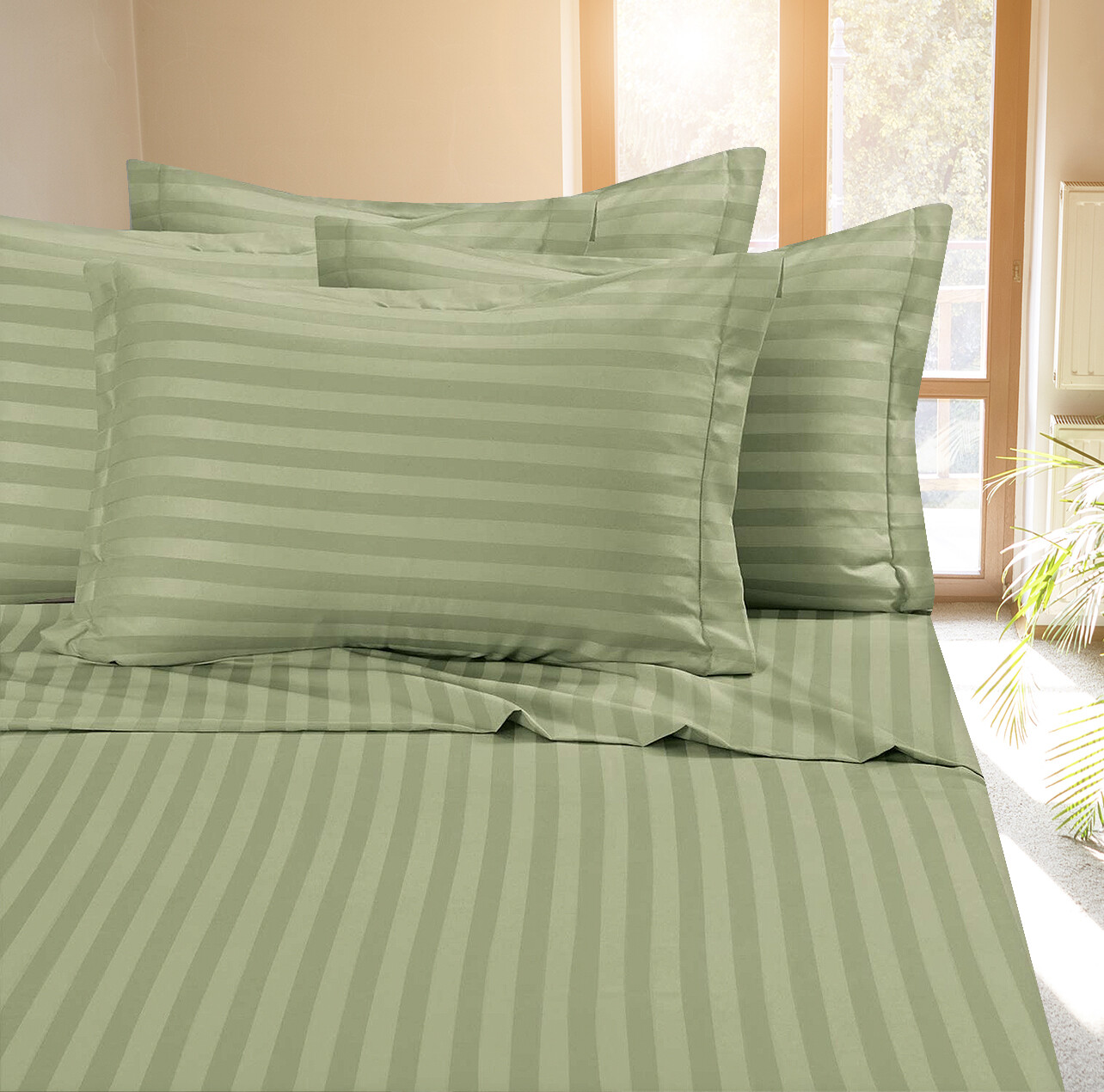 Fine 400 Thread Count 100% Cotton Sateen Bed Sheet Dobby Stripe