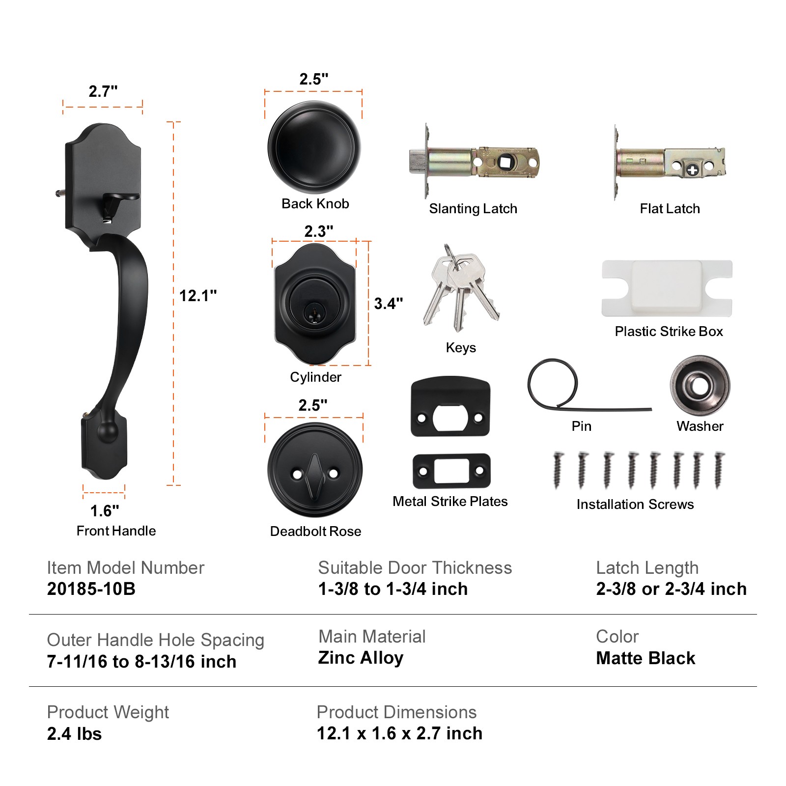 VEVOR Front Door Handle and Deadbolt Set Matte Black Front Door Lock Set Knob