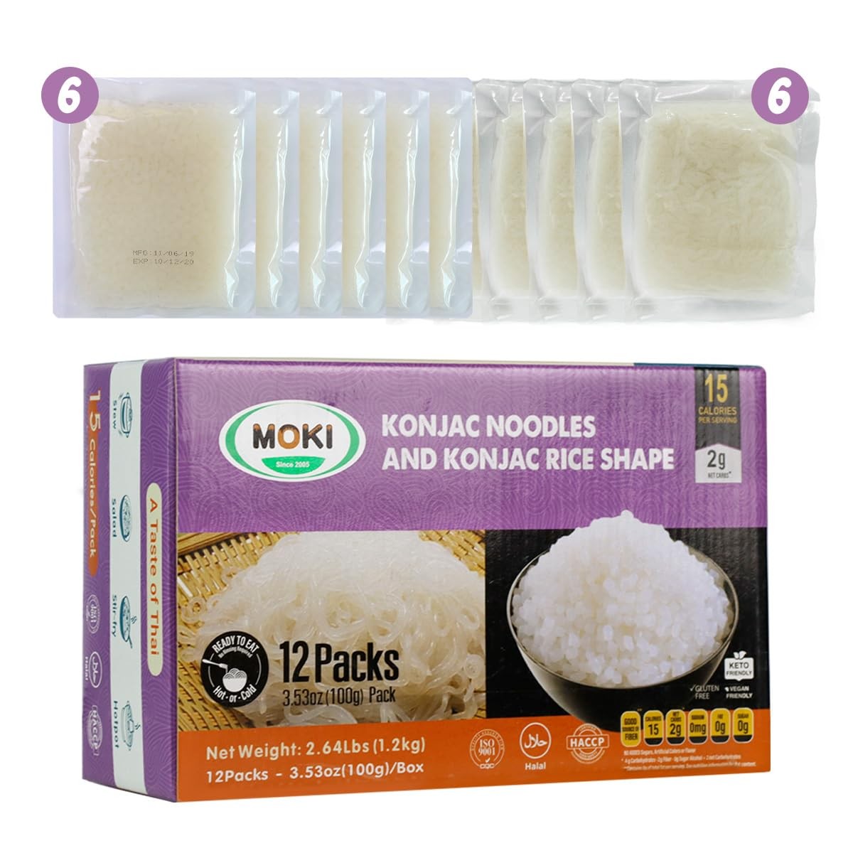 MOKI Shirataki Konjac Noodles & Rice Variety Pack – Authentic Thailand Origin-Ze