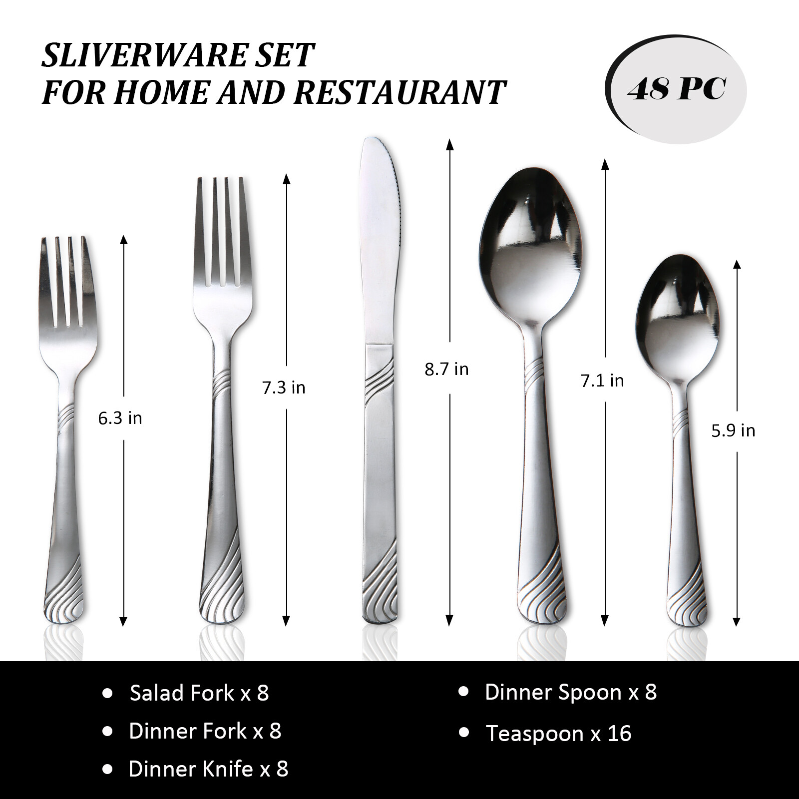 48Pcs Silverware Set for 8 Stainless Steel Flatware set Cutlery Utensil Kitchen