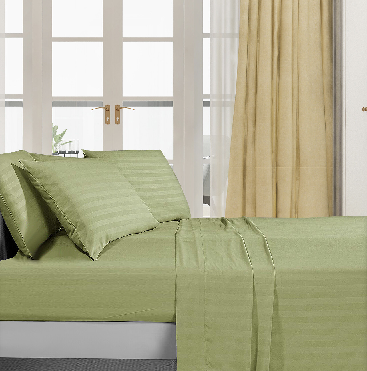 Fine 400 Thread Count 100% Cotton Sateen Bed Sheet Dobby Stripe